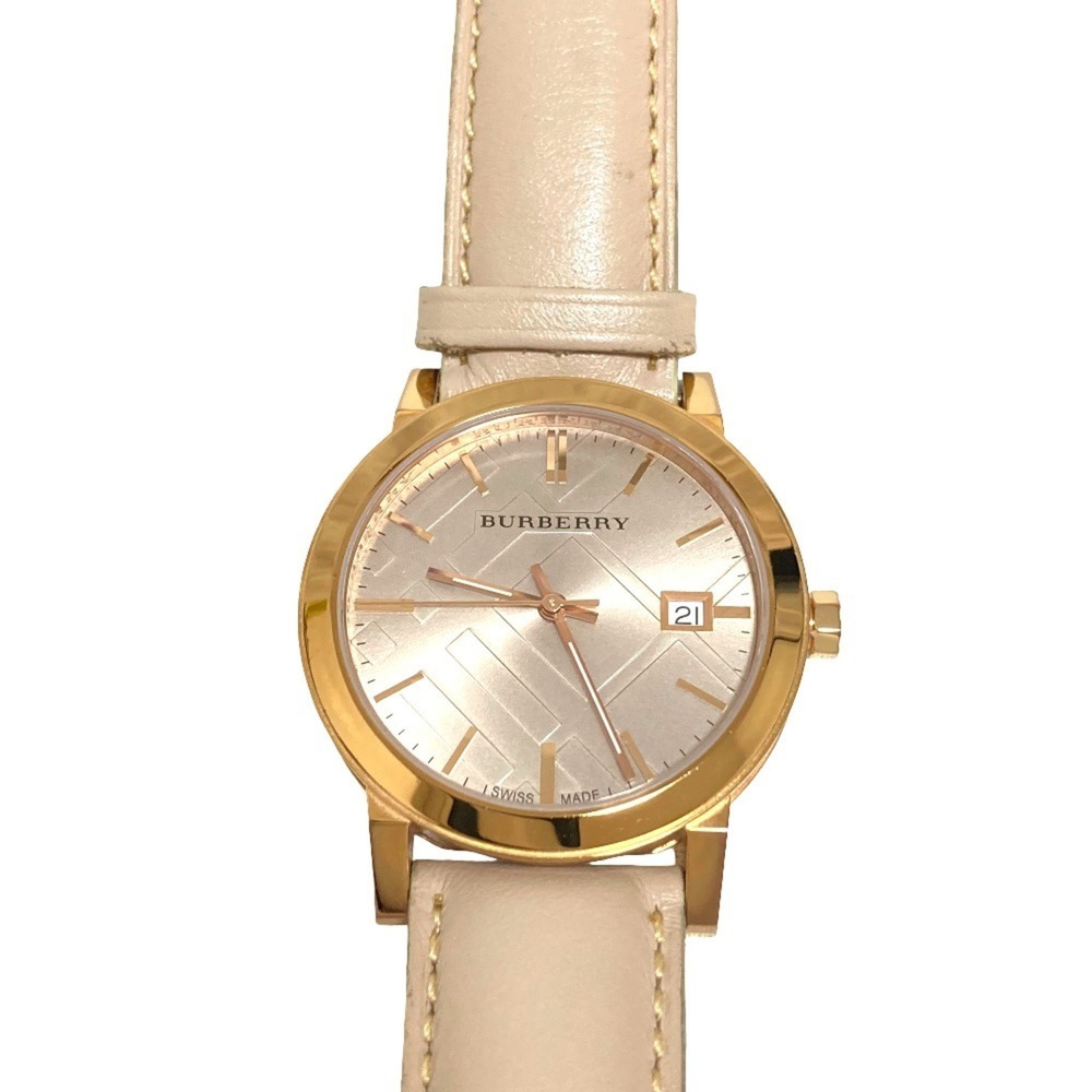 BURBERRY City Check Stamped Round Dial Watch BU9014 Pink Gold Color Beige Wom...